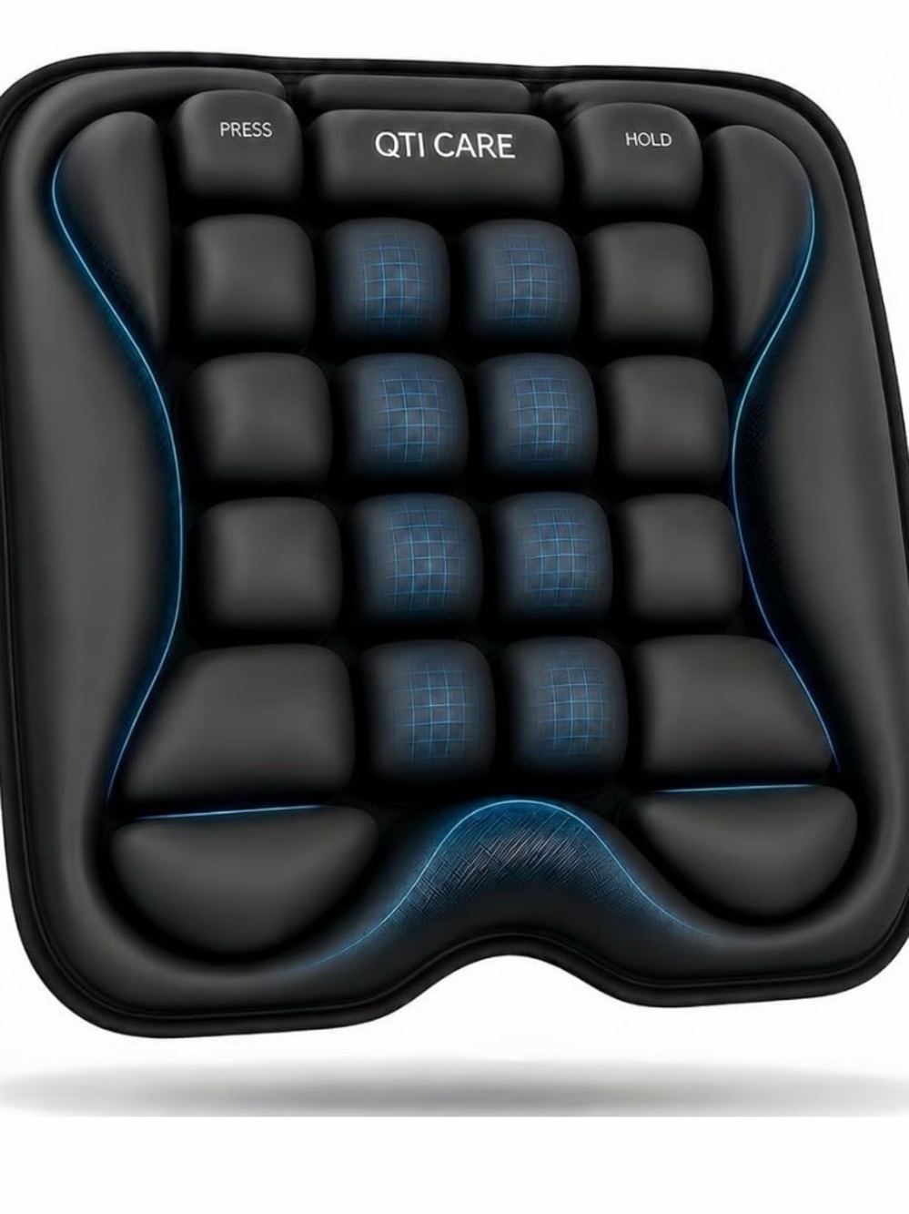 QTI CARE Ergonomic Black & Blue Travel Inflatable Seat Cushion size XXL
